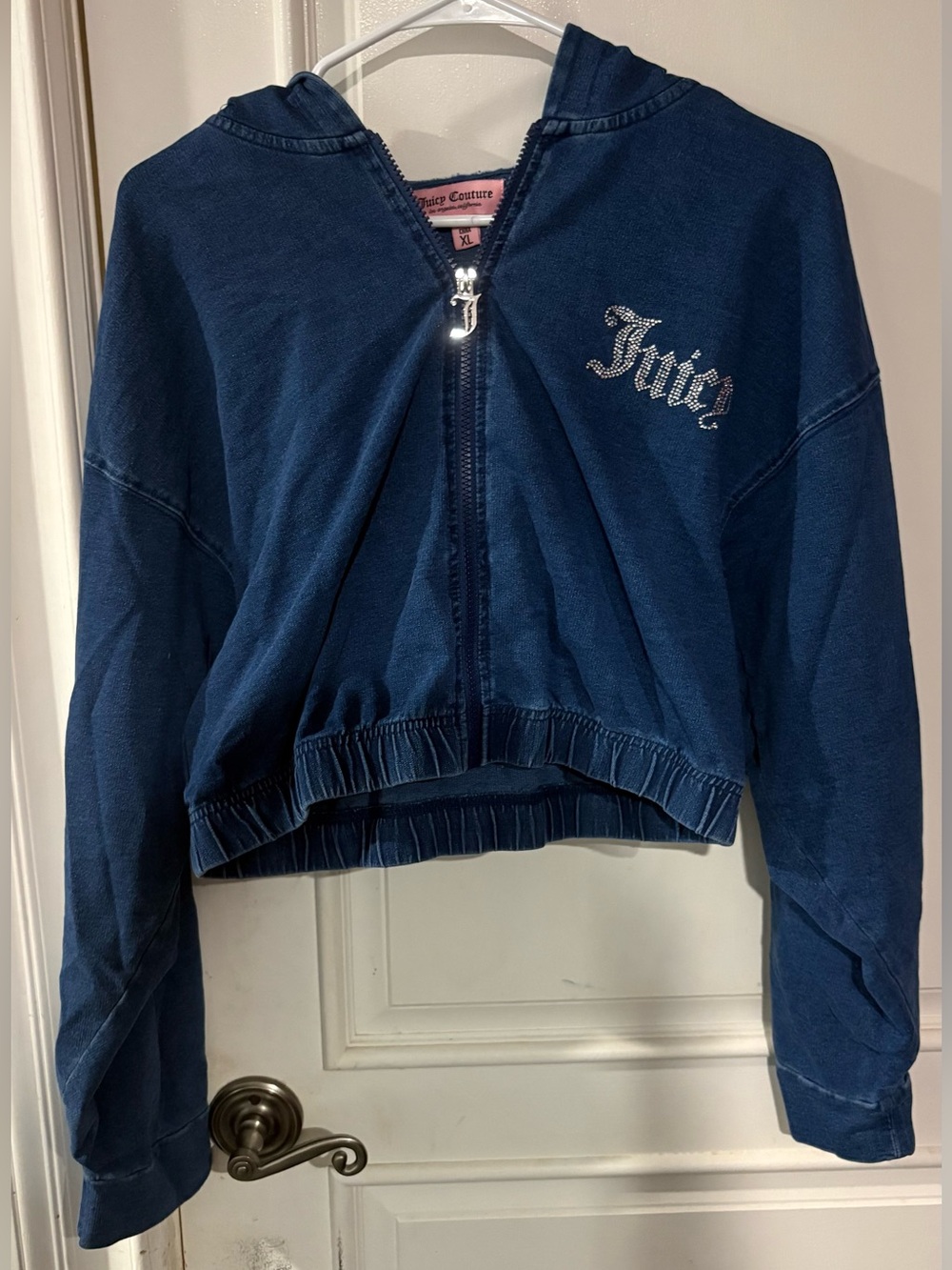 Juicy Couture Navy Rhinestone Logo Cropped Zip Hoodie